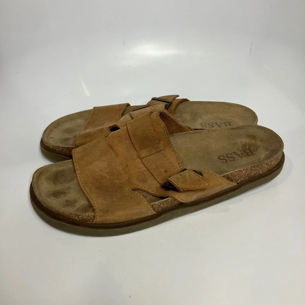 Bass tan leather slides cork Footbed men's size‎ 12 cottagecore trendy casual